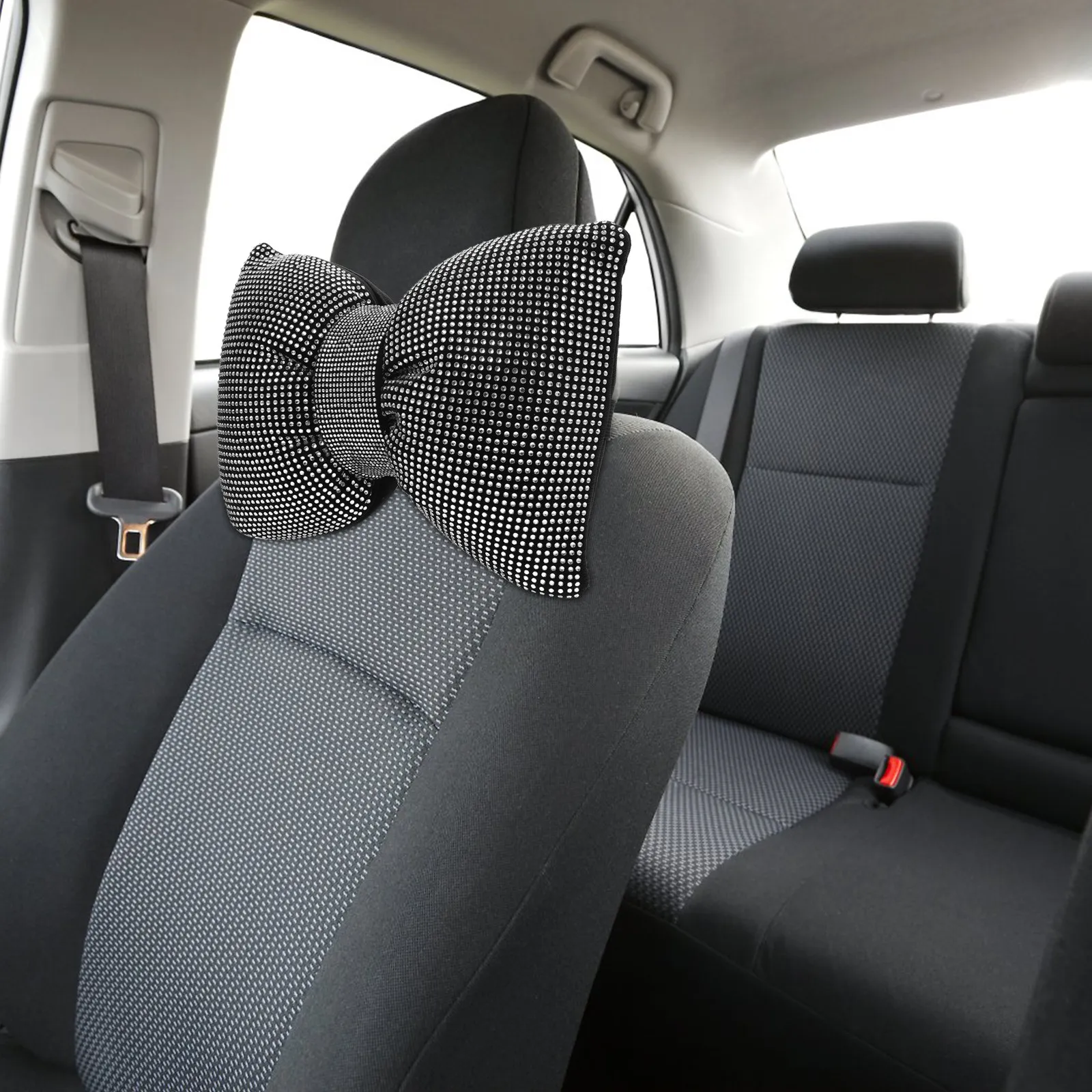 

Rhinestone Car Head Pillow for Neck Support Polyester Car Headrest Cushion Comfortable Driving Travel Office Home Seat Pillow