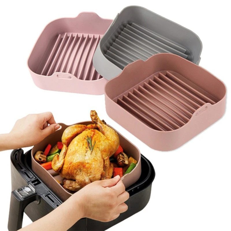 

AirFryer Silicone Pot Square Air Fryers Oven Baking Tray Bread Fried Chicken Pizza Basket Mat Replacemen Grill Pan Accessories