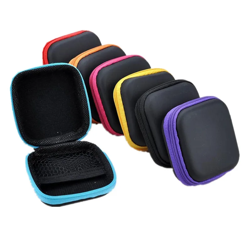 Estuche portátil con cremallera para auriculares, caja de almacenamiento con forma cuadrada, de cuero PU, con línea de carga, Cable de datos USB,