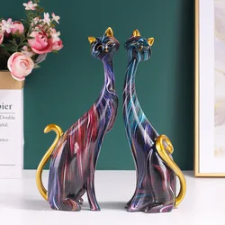 Home Decor Nordic Graffiti Art Oil Painting Cat Decoration Resin Abstract Ornament Figurines Bedroom Desktop Porch Cat Sculpture