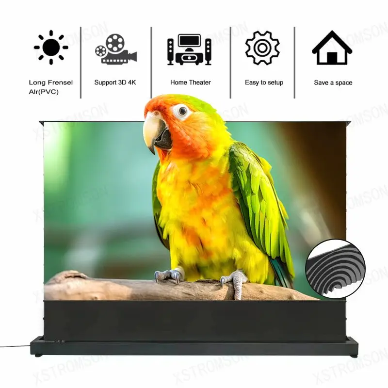 Home Cinema Electric Floor Rising Projector Screen 150''inch Fresnel ALR Motorized Self-Rising Screen With Smart Voice Control