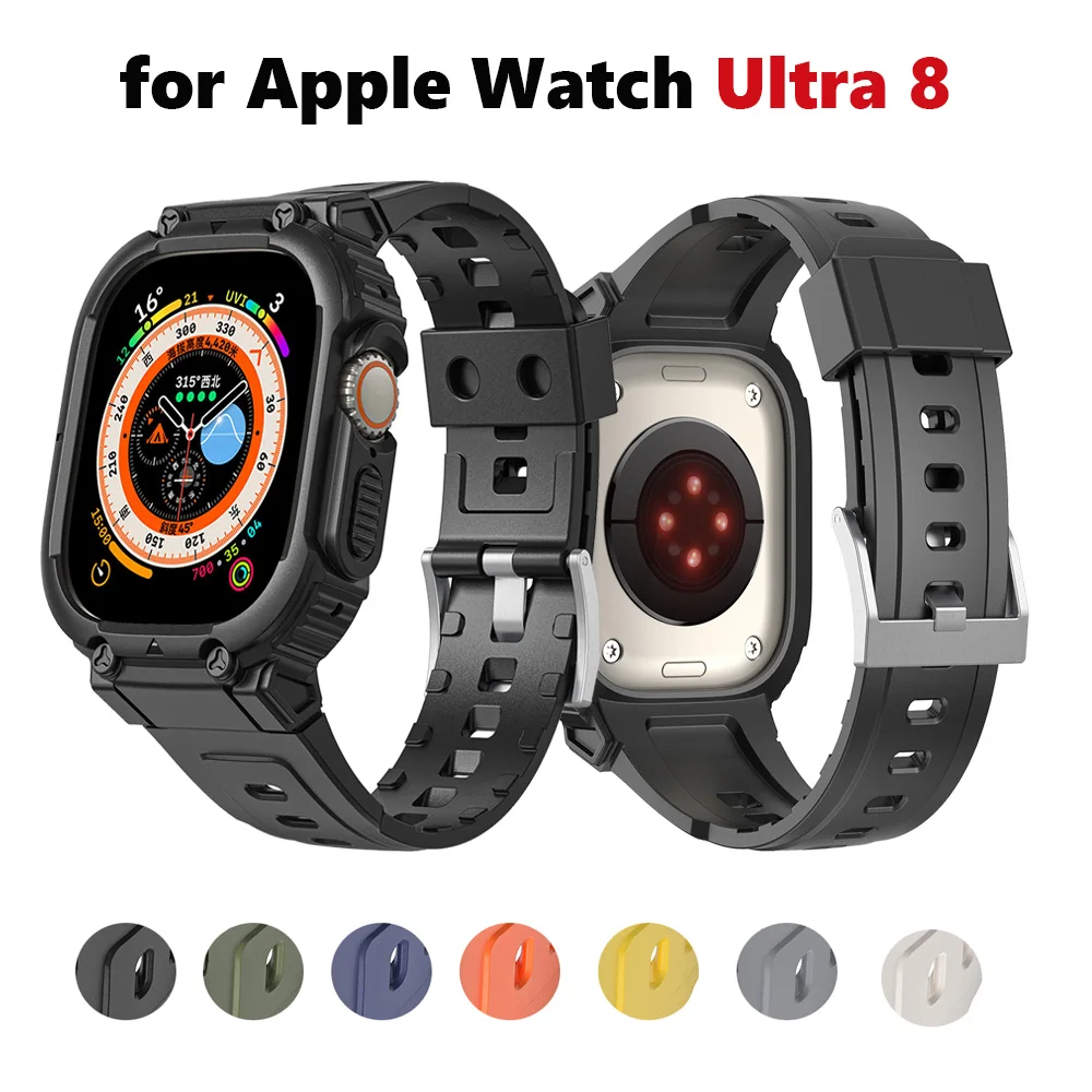 

Sports Strap for Apple Watch Ultra Band 49mm 44mm 42mm 38mm 40mm Bumper Case Rugged Band+Case for iWatch Series 8 7 6 5 4 3 SE