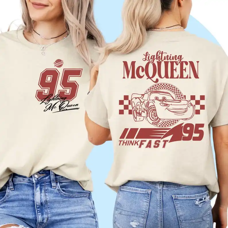 

Lightning McQueen Cars Two Sides Shirt Disney Gift Idea Trip Shirt Graphic Tee Short Sleeve