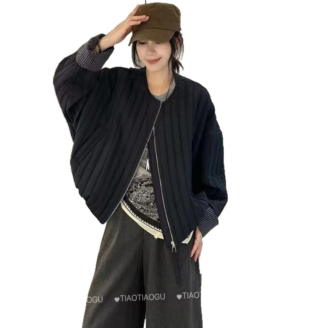 معاطف باركاس قصيرة متينة للنساء سترات مقسمة برقبة دائرية وسحاب وأكمام طويلة فضفاضة ورقيقة وأنيقة غير رسمية لخريف وشتاء 2025 #4