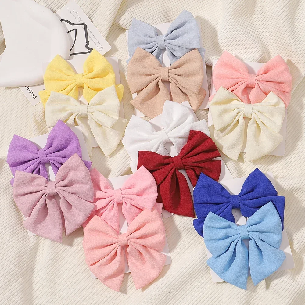 2Pcs/Set Embroidery Bows Hair Clips Solid Hairpins for Girls Handmade Ribbon Barrettes Kids Butterfly Hair Pin Korean Headwear