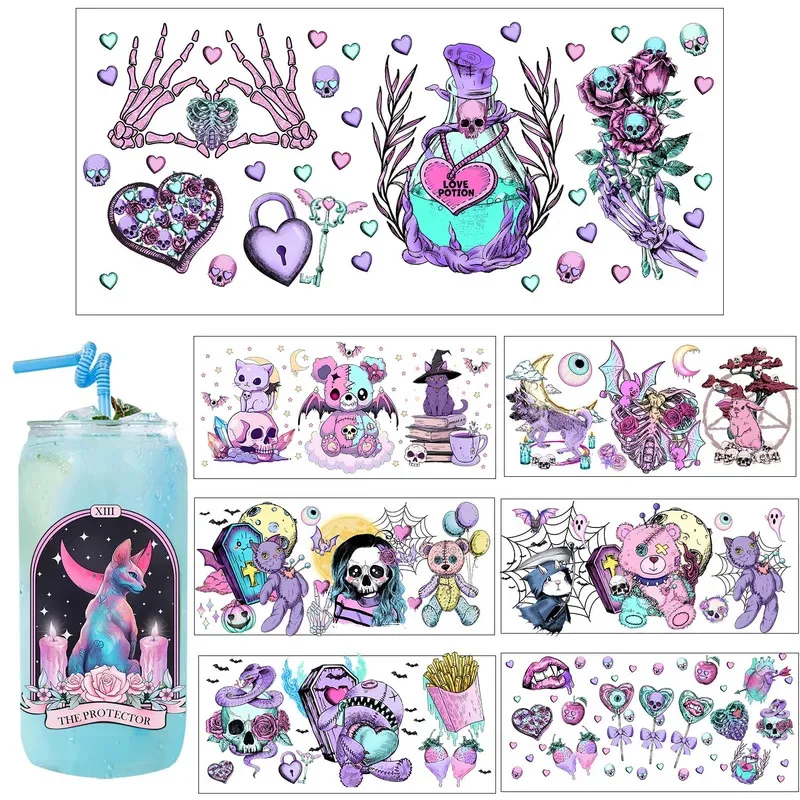 Mysterious Ghost Doll Spooky Style Sticker Party DIY Decals 3D transfers uvdtf tumbler seal stickers 16oz uv dtf cup wraps