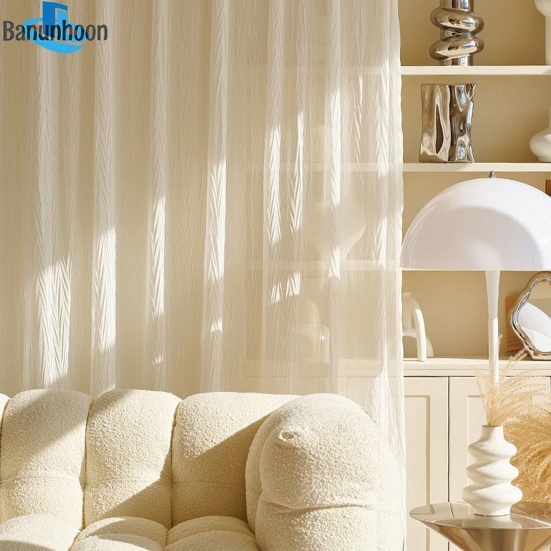 

French Light Luxury High-end Tulle Curtains for Living Room Bedroom Crumpled Dovetail White Grey Sheer Window Screens Balcony