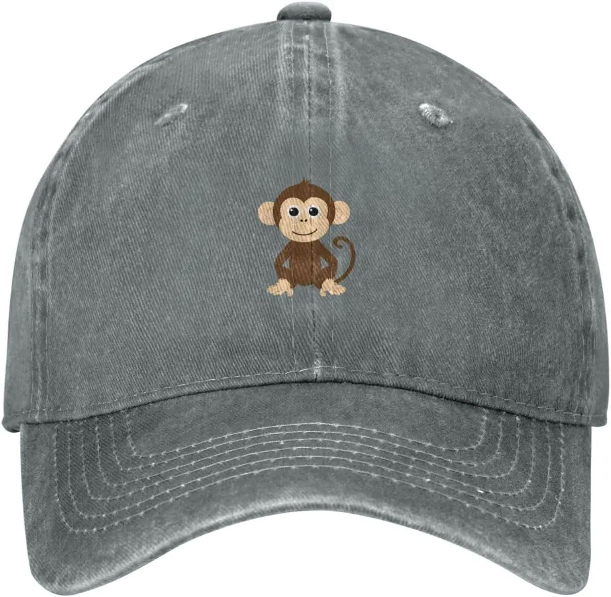 Black Naughty Little Monkey Printed Washed Cowboy Baseball Cap for Adults - Stylish and Breathable Hat