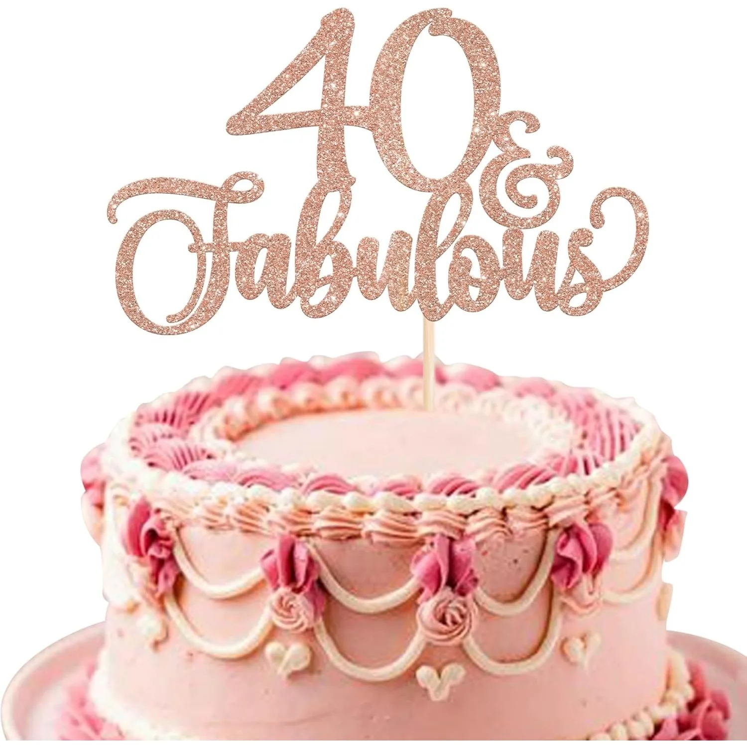 1 Stück glitzernder Champagner-Kuchendekor für den 40. und fabelhaften Stil – Kuchendekorationen zum 40. Geburtstag für Partyzubehör – Detail 2