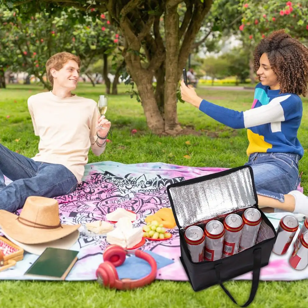 

28*17cm Portable Lunch Bag Wide Opening Lunch Aluminum Foil Insulated Bag Tote Outdoor Picnic Camping Hiking Food Drink Carrier