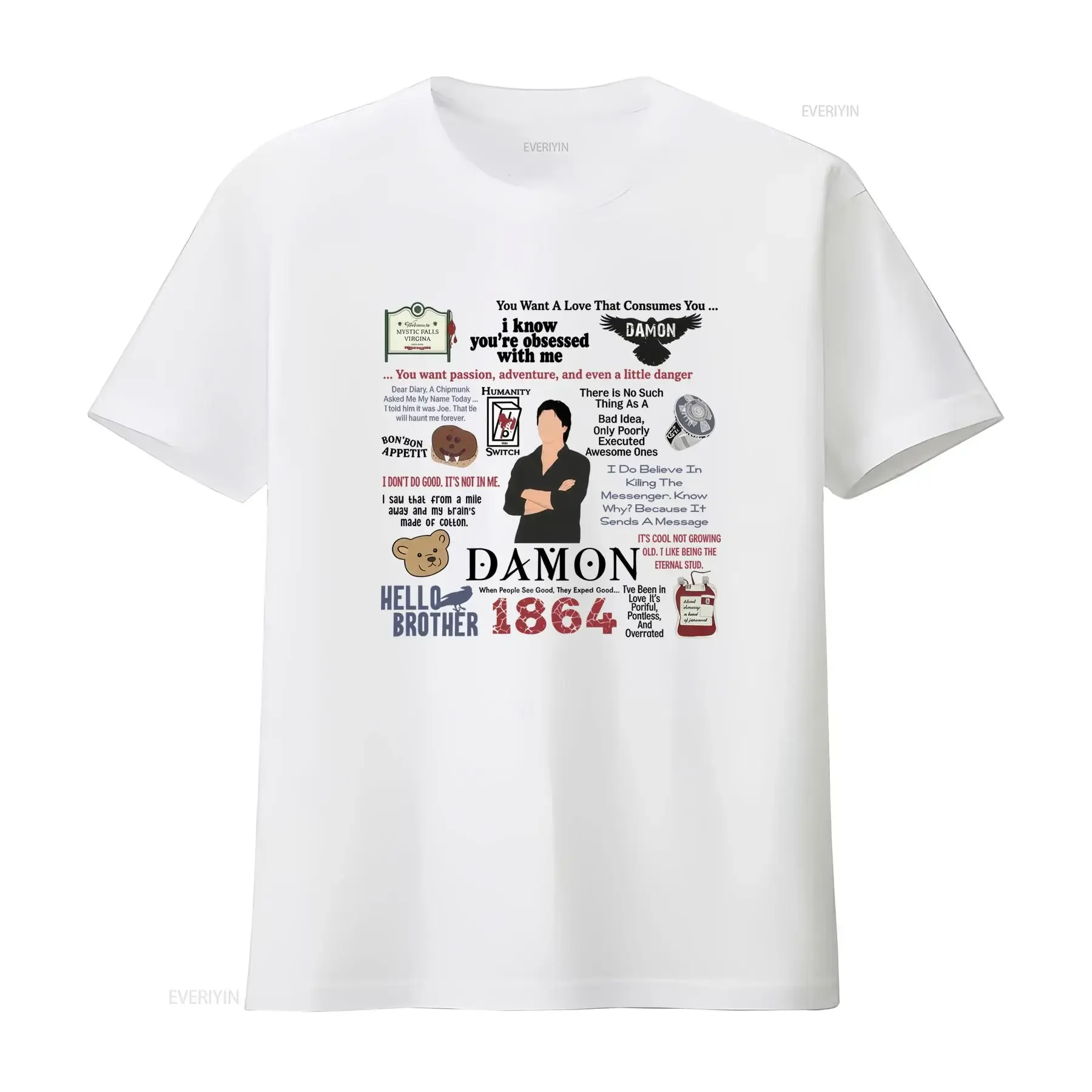 Men'S Damon Salvatore Vampire Diaries Quotes T Shirt Iconic Sayings Casual Crew Neck Slight Stretch Fabric Regular Fit vintage