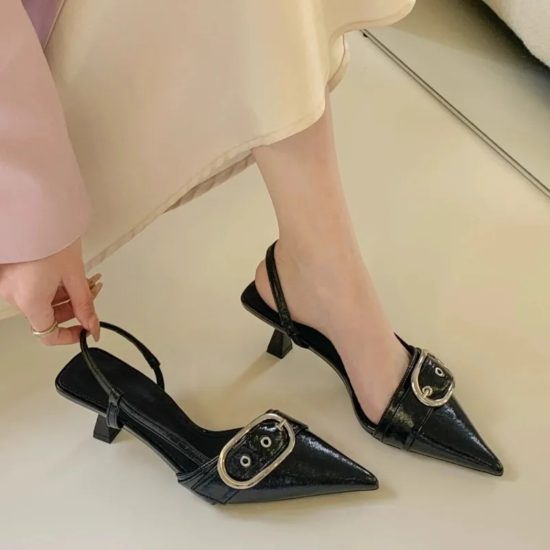 Metal Buckle High Heels Women's 2026 Summer New One-line Strap Stiletto Heel Baotou Sandals