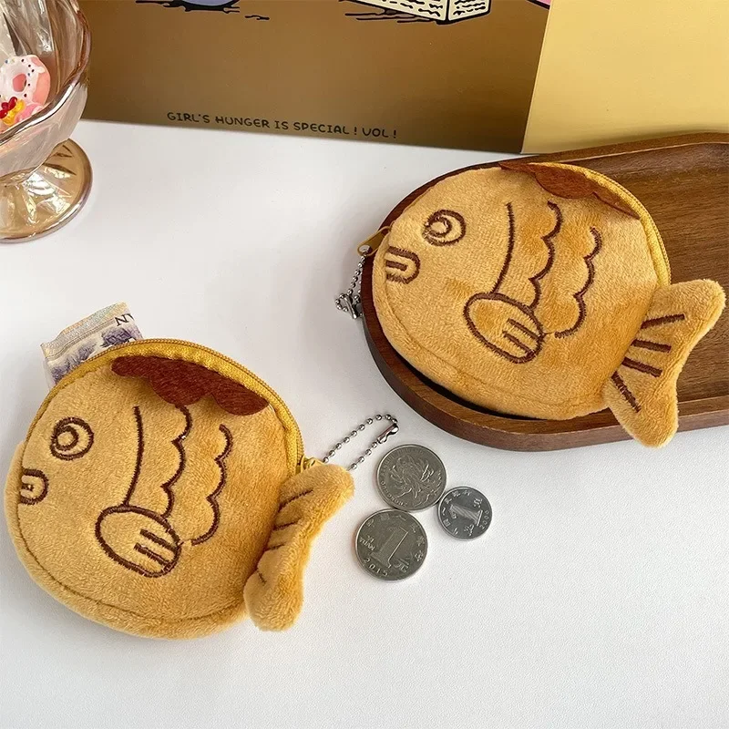 New Creative Cute Taiyaki Plush Coin Purse Kawaii Fish Coin Bag Wallet Key Earphone Coin Organizer Pouch Zipper Bag Kids Gift