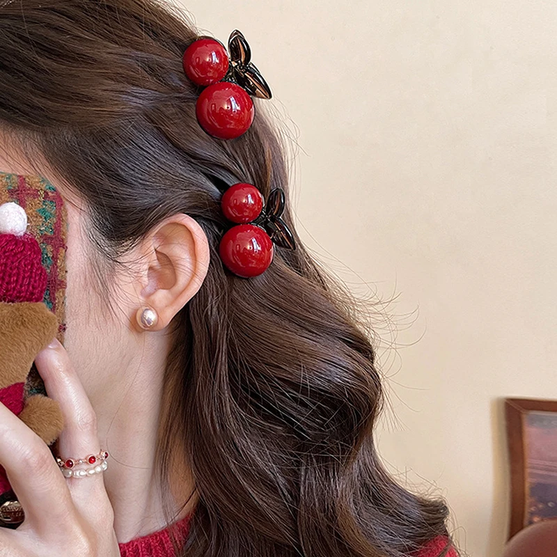 

Fashion Exquisite Red Mini Cherry Hair Claw For Women Girls Sweet Versatile Hair Clip Cute Cartoon Hair Accessories Gifts