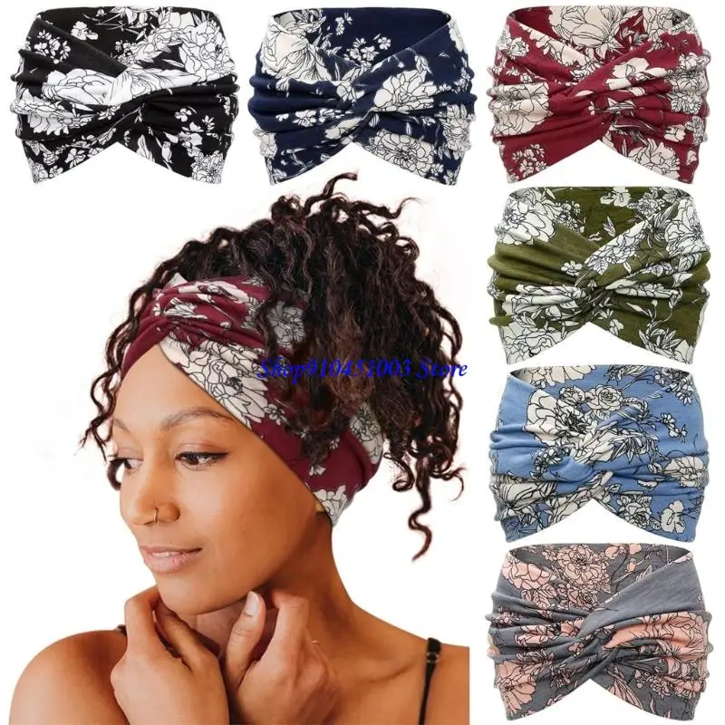 

77HC Bohemian wide headband for women, sweat absorbing and anti slip yoga headscarf, sports fitness running headband, printed