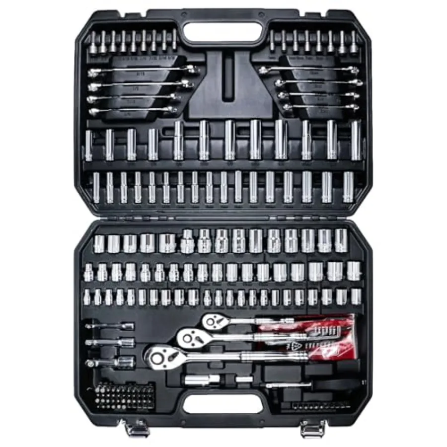 

Mechanics Tool Set, 1/4 in, 3/8 in and 1/2 in Drive socket set, 202 Pcs