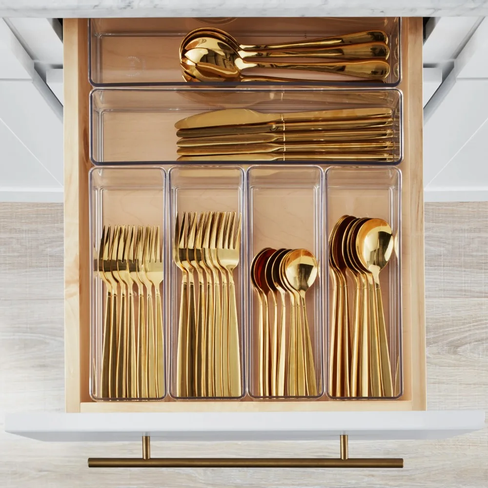 6 Piece Kitchen Drawer Edit, Clear Plastic Storage System