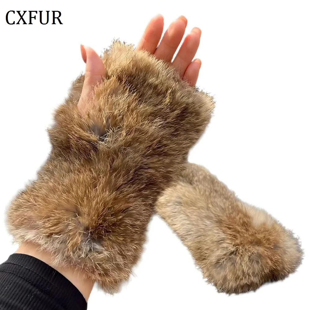 

Женские повседневные варежки, теплые вязаные перчатки без пальцев из натурального кроличьего меха CX-A-165