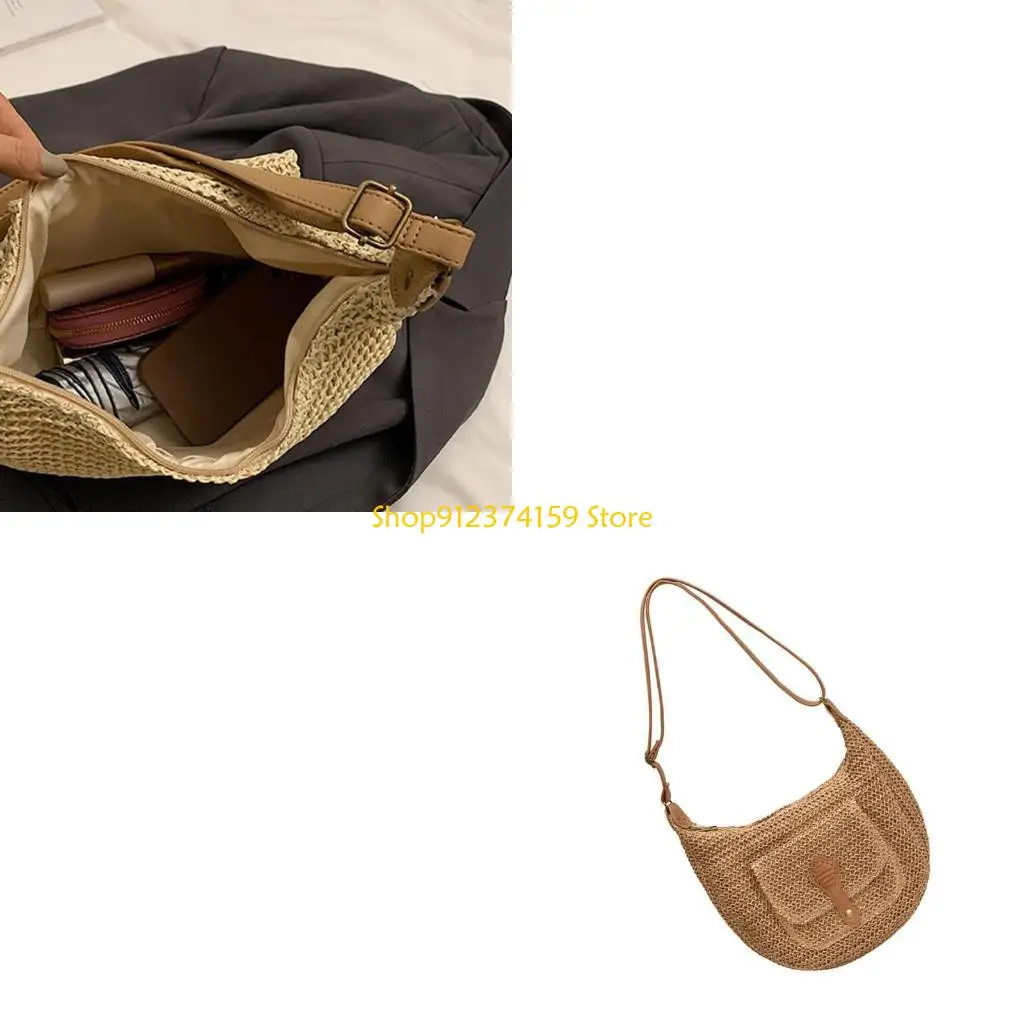 

G5AE Женская соломенная пляжная сумка Простая сумка через плечо Тканая сумка на плечо ручной работы Повседневная сумка