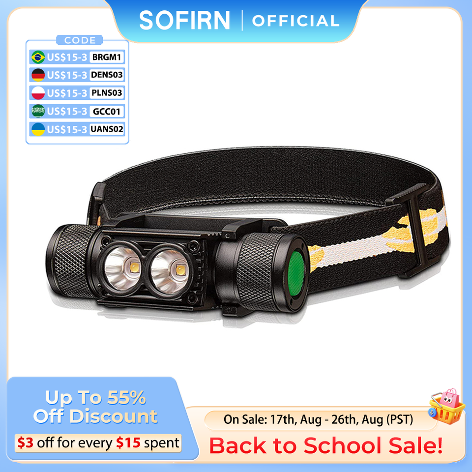  Sofirn Headlamp H25L 18650 Rechargeable 1000LM USB C Dual LH351D 90CRI 5000K Head Flashlight Camping Fishing Torch 