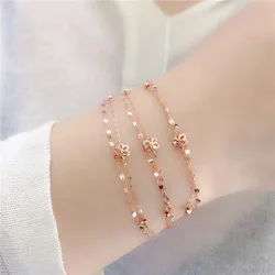 Flower Double Bracelet for Women Plated 14K Rose Gold Sparkling Exquisite New in Bangles Party Jewelry