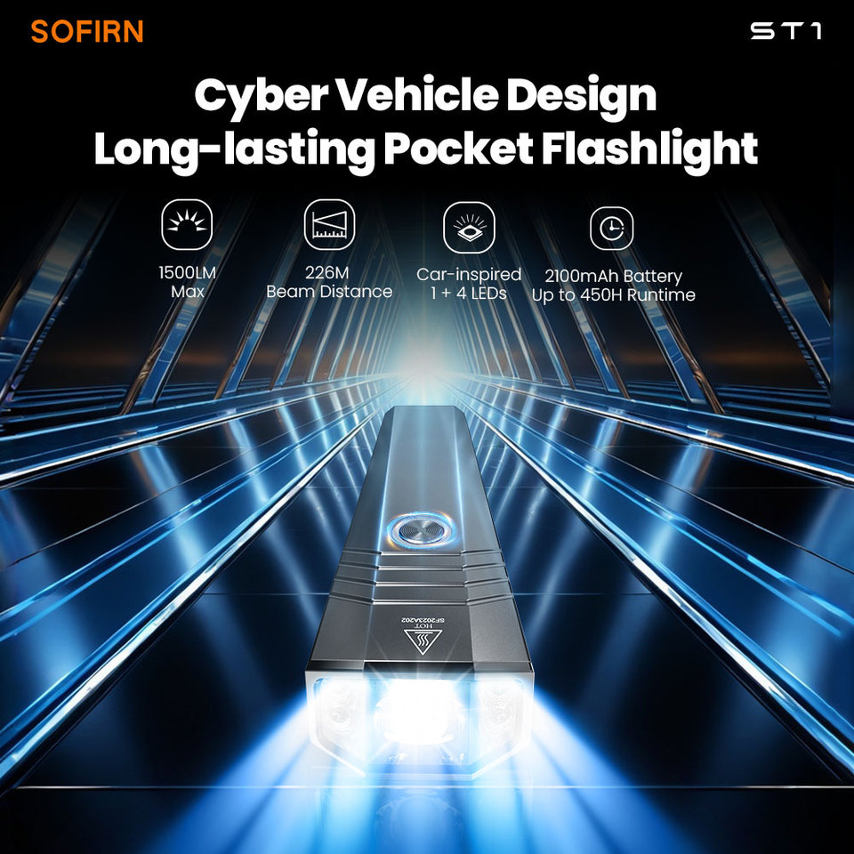  SOFIRN ST1 1500Lm Pocket Flashlight 226m USB C Rechargeable EDC Light SFT25R 6000K IPX7 Waterproof Torch for Camping 