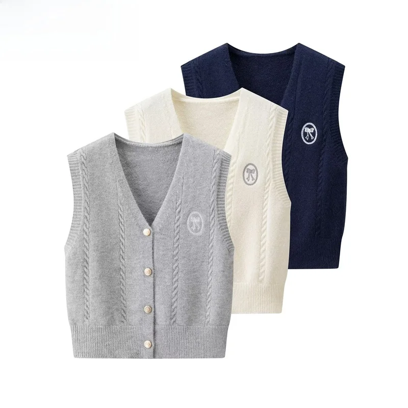 ZBZR Outono Nova Moda Fena Colete de Malha com Bordado de Borboleta de Desenho Animado Nó Topo em Camadas Estilo Universi...