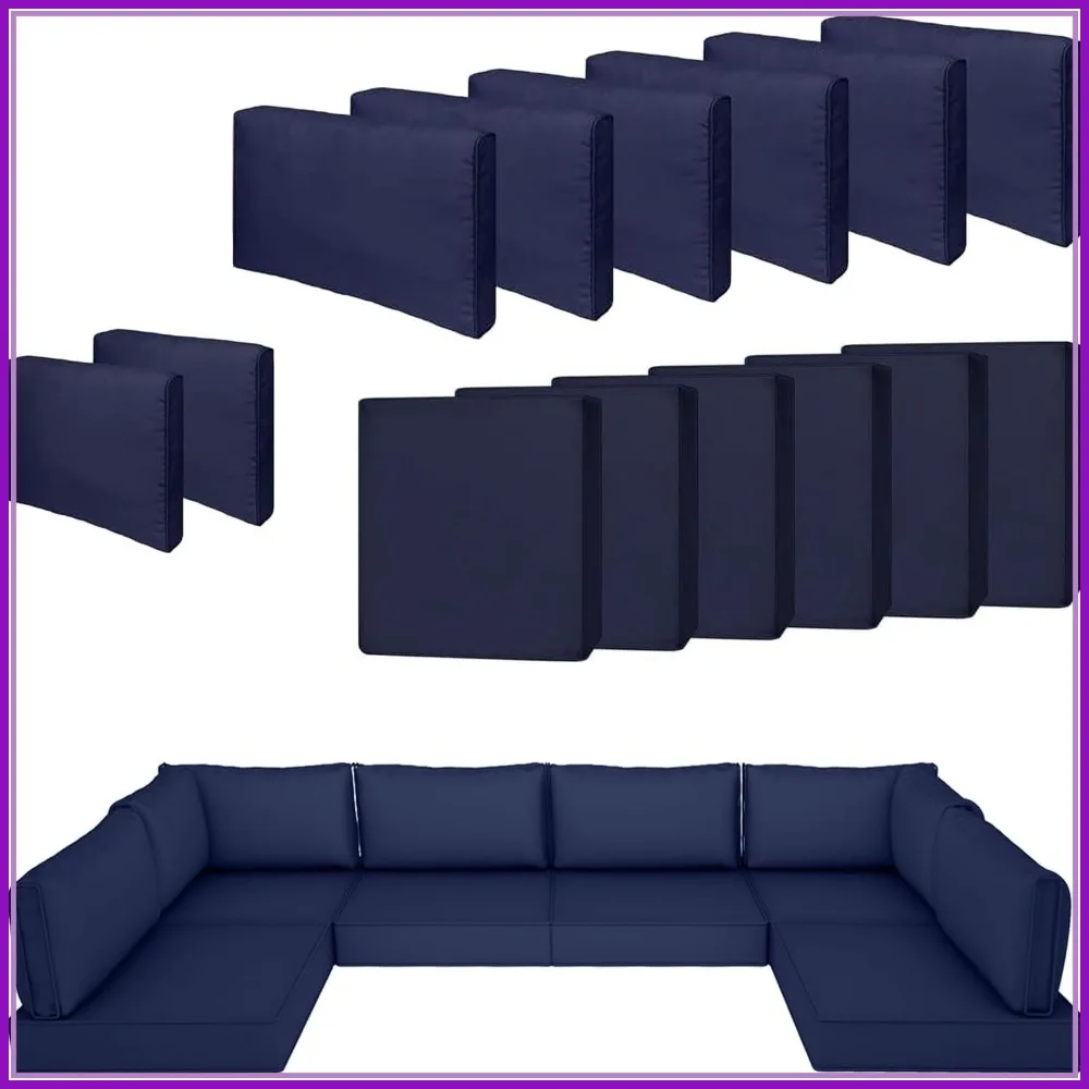 

14-Piece Outdoor Patio Cushion Cover Set, Waterproof Replacement for 6-Seat Wicker Rattan Sofa, Navy Blue