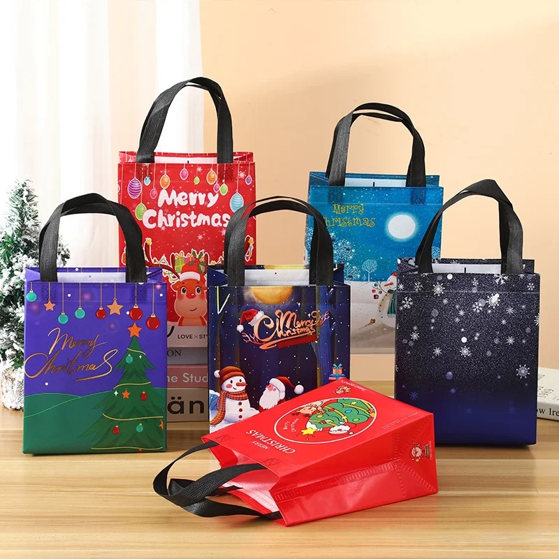 Große Weihnachtsgeschenktüten im 6er-Pack – wiederverwendbare Weihnachtsgeschenktüten aus Vliesstoff mit Griffen zum Verpacken von Weihnachtsfeiern