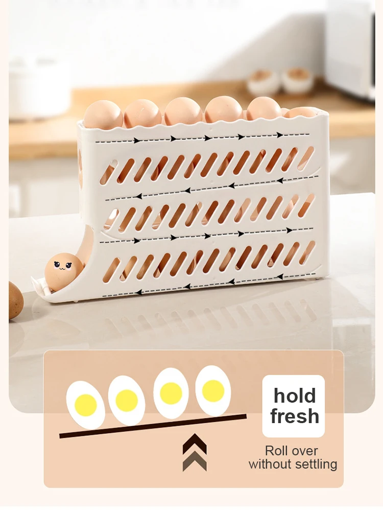 

Automatic Scrolling Egg Rack Holder Storage Box Egg Basket Container Organizer Rolldown Refrigerator Egg Dispenser Kitchen Tools