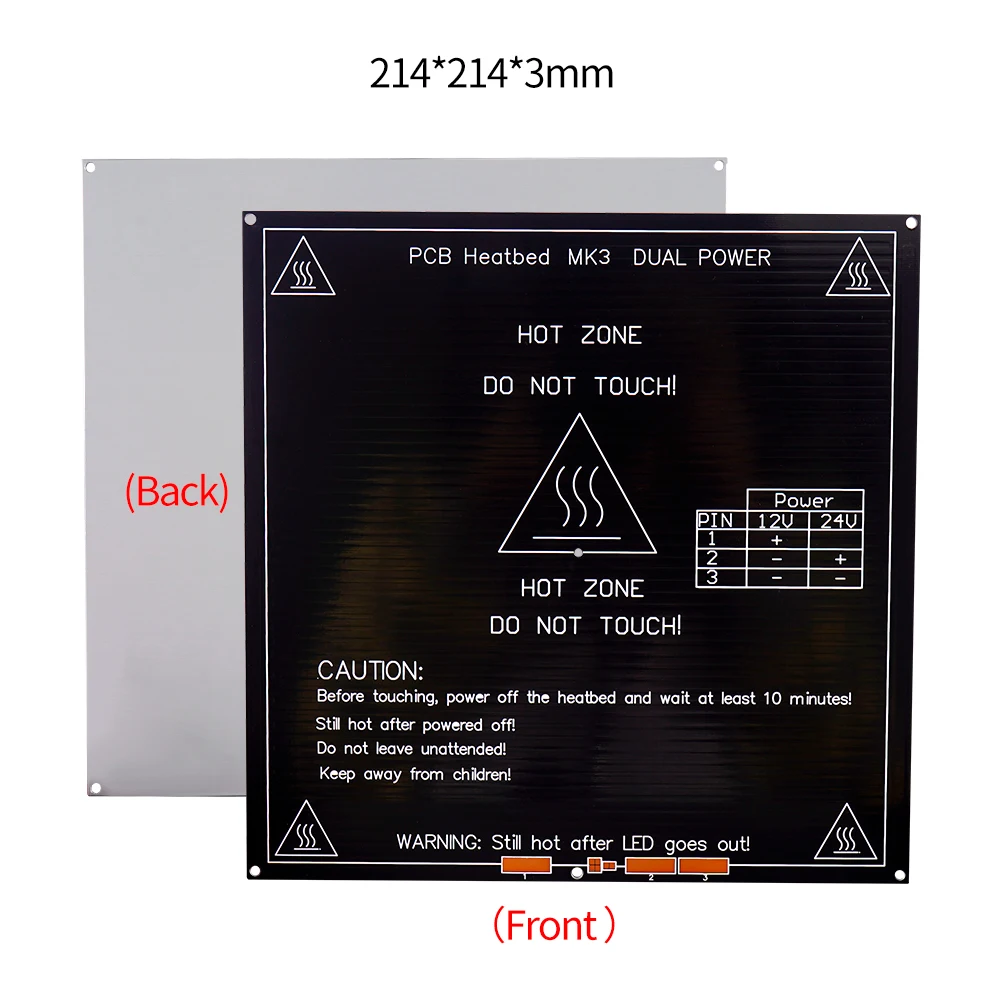 Imagem -03 - Cama Aquecida Pwb para Impressora 3d Heatbed de Alumínio Plataforma da Impressão 3d Mk2a Mk3 Mk2b 12v 24v 300x200 214x214 220x220 mm