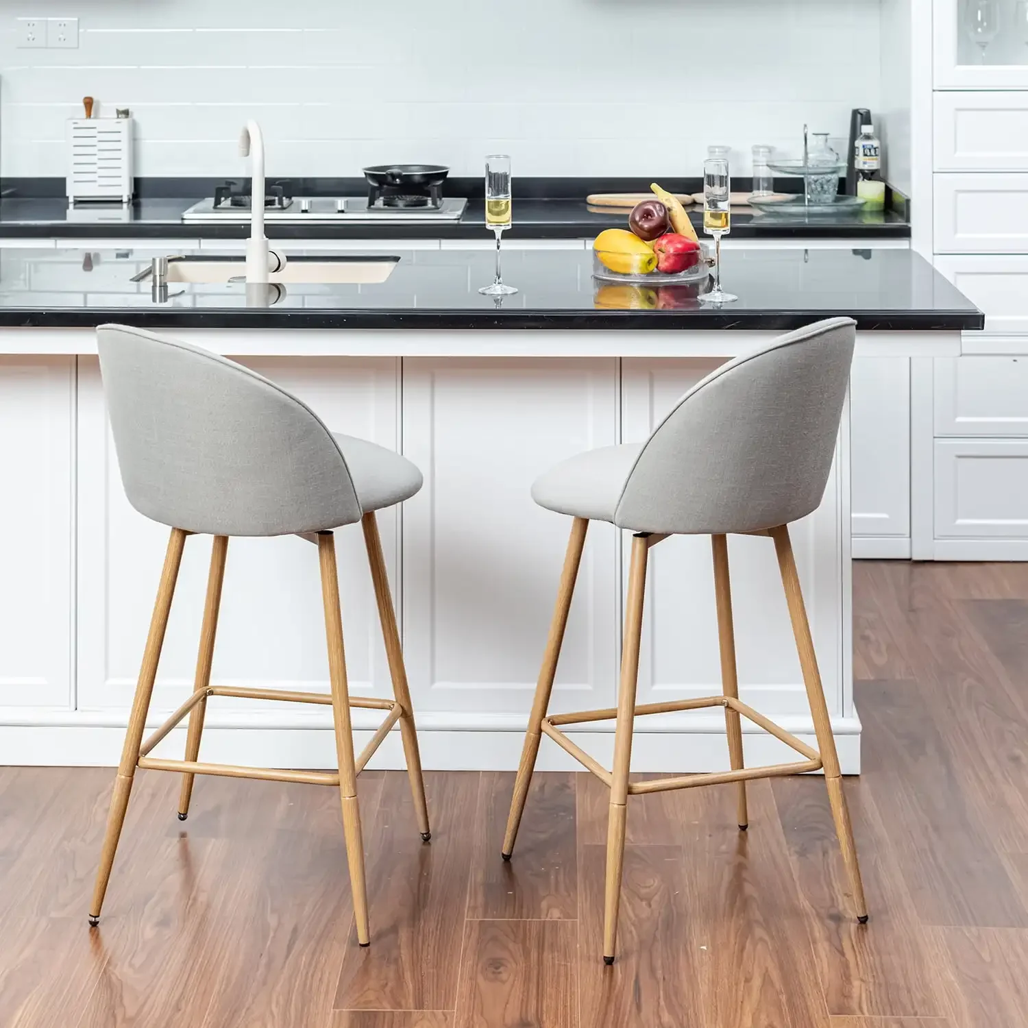 26" Barhocker in Thekenhöhe, 2er-Set, drehbare Hocker für die Kücheninsel, Grau