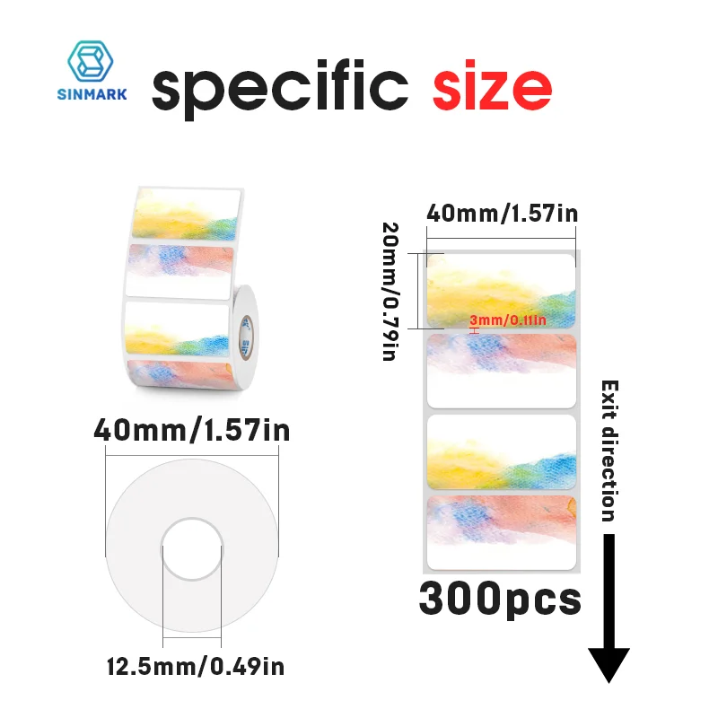 SINMARK Watercolor Stickers Thermal Label Paper Blank Stickers Gift Cute Tags Compatible Phomemo M110/M200 Printers