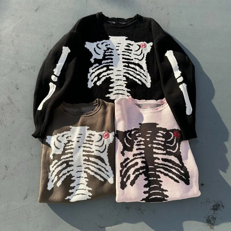 

2025 European and American autumn and winter street fashion new trendy brand skull print unisex warm sweater