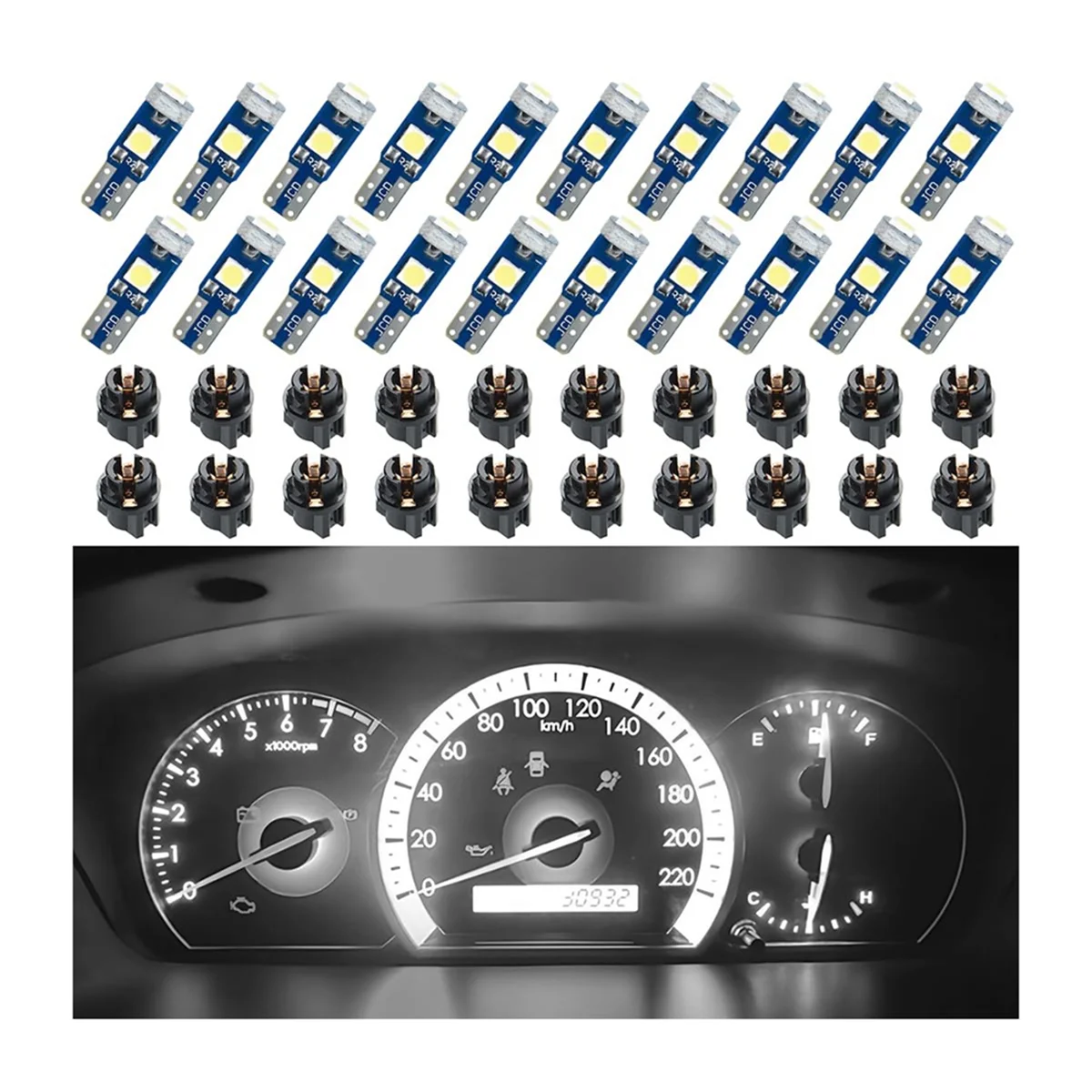 #404Y 20Pcs T5 LED Light for Car Dashboard Panel Indicator, 3030-3SMD-White (Black&Blue)