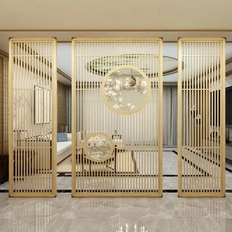 

(Sea shipping)New Chinese Style Living Room Partition Entryway Hollow Carved Solid Wood Entry Transparent Yarn Painting Screen C