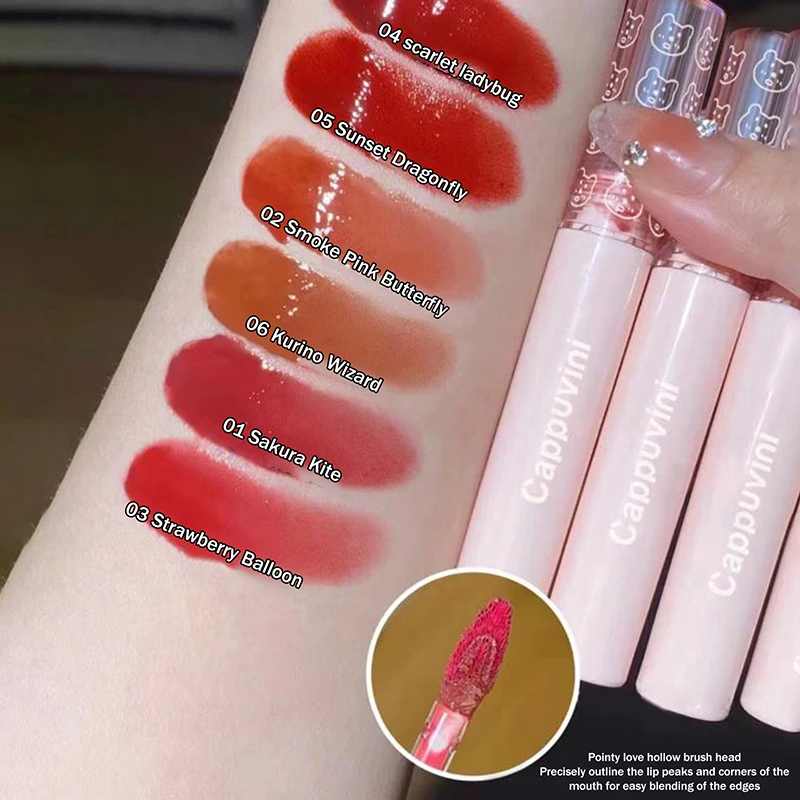 3 pezzi Cappuvini Cherry finitura specchio impermeabile lucidalabbra nudo rosso trasparente tinta olio per labbra in vetro trucco liquido per un look voluminoso