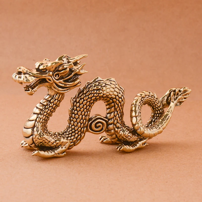 Chinese Beast Dragon Statue Bronze Figurine Ornaments Antique Copper Mythical Animal Miniature Home Decoration Crafts Collection