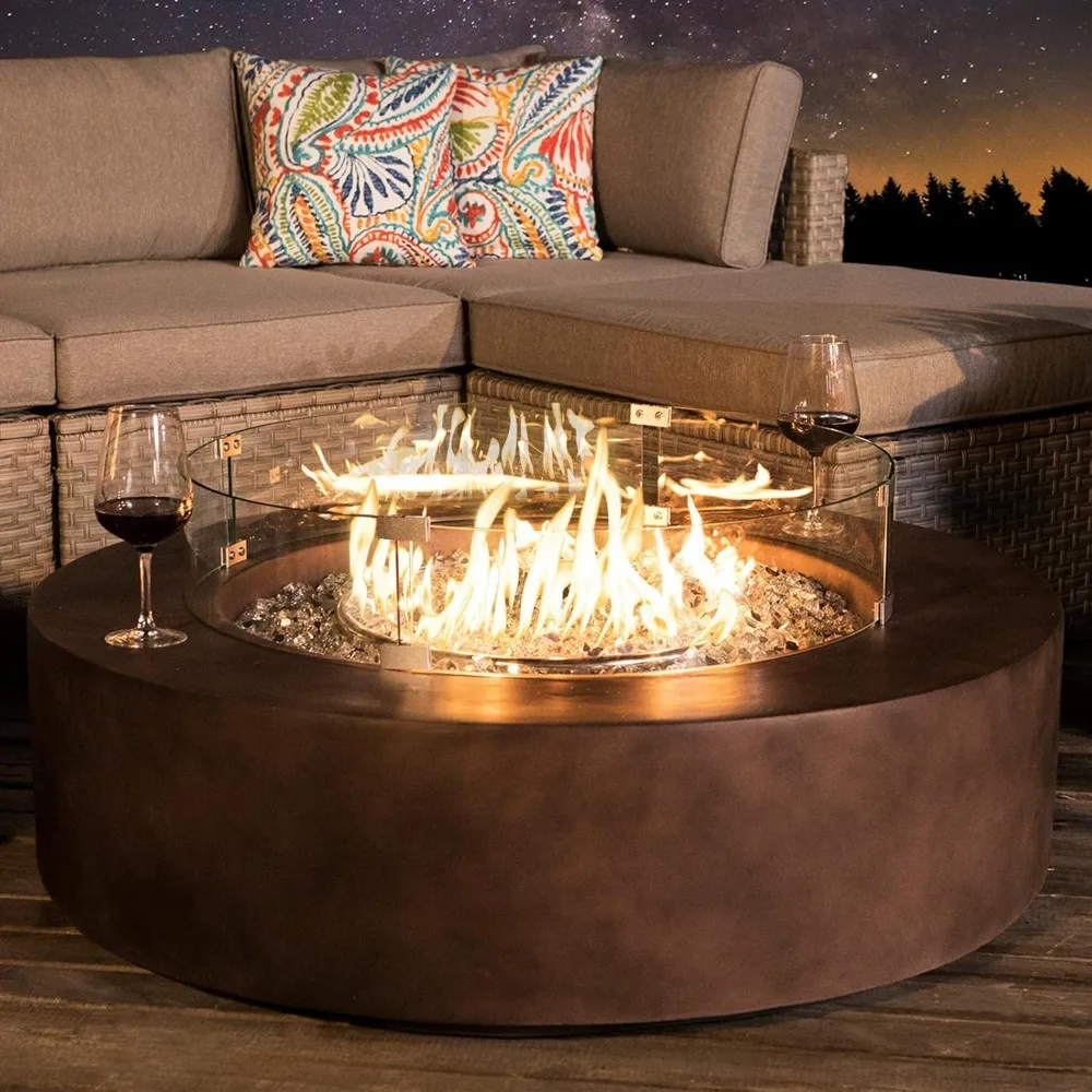 

40.5-inch Circular Outdoor Propane Pit Coffee Table with Stainless Steel Burner and Transparent Gray Fire-resistant Glass