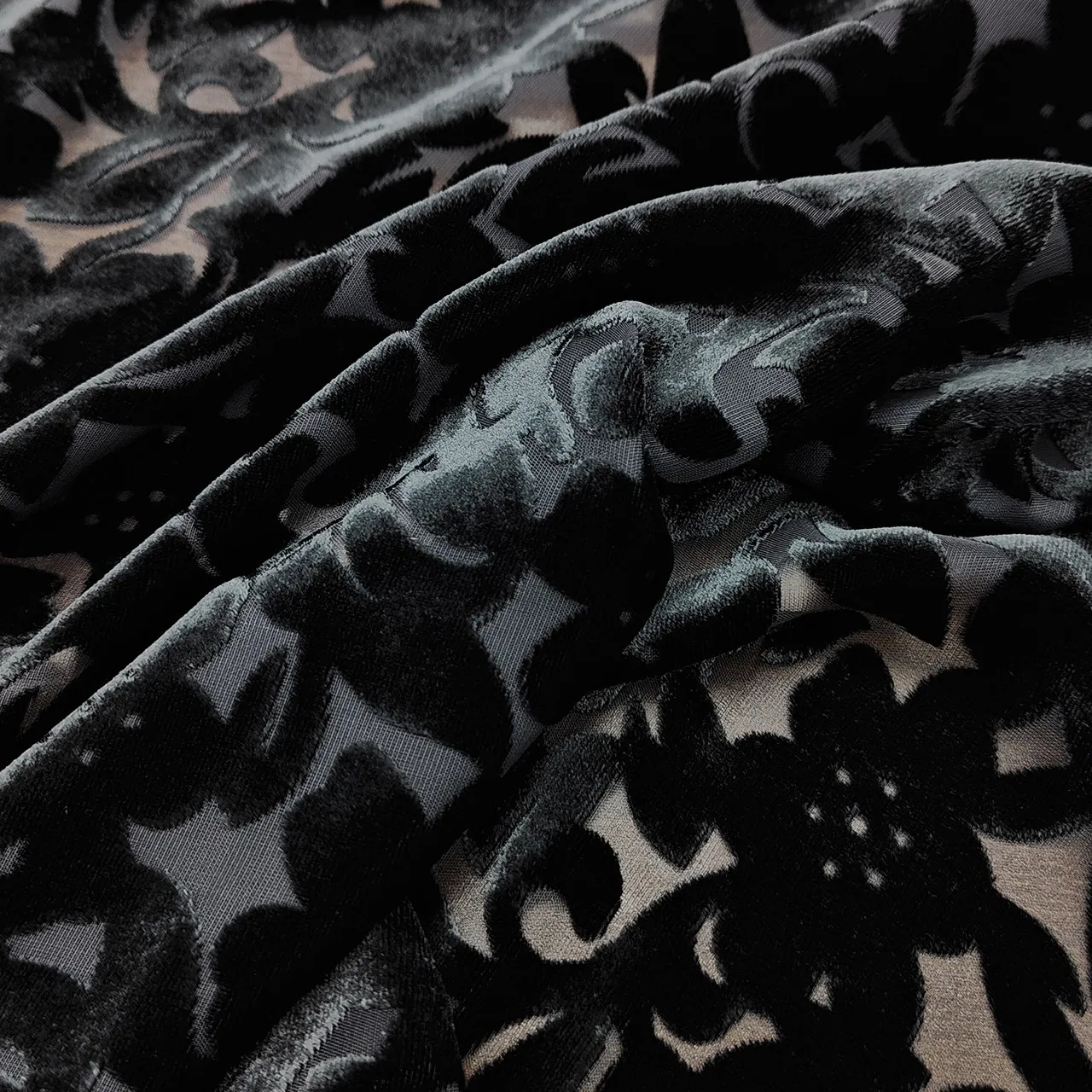 Silk Silk Velvet Wide Burnt Flower Burnt out Black Small Flower Chinese Style Traditional Dress Cheongsam Fabric