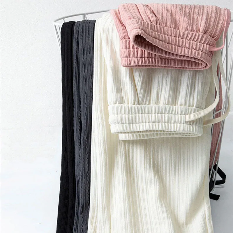 Casual Pants Solid Drawstring Women 2025 Autumn New Bubble Milk Puff Wide Leg Pants Korean High Waist Draped Straight Trousers