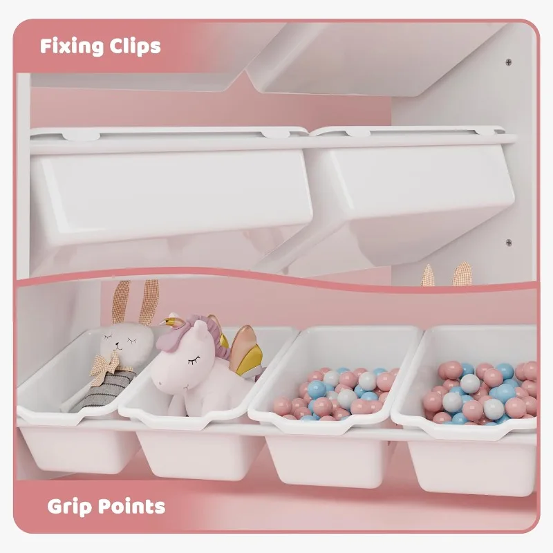 Xilingol Kids Toy Storage Organizer W/8 Removable Toy Bins, 4-Tier Toy Organizers W/6 Storage Cubbies, Kids Bookshelf