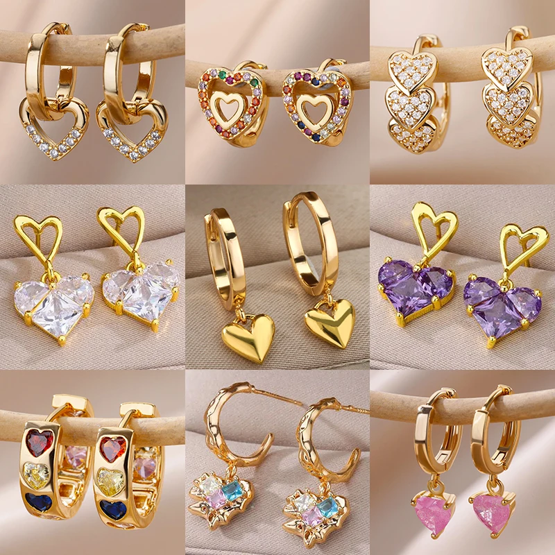 New In Heart Earrings for Women Gold Color Stainless Steel Earrings 2024 Trending Ear Piercing Wedding Jewelry Gift aretes mujer