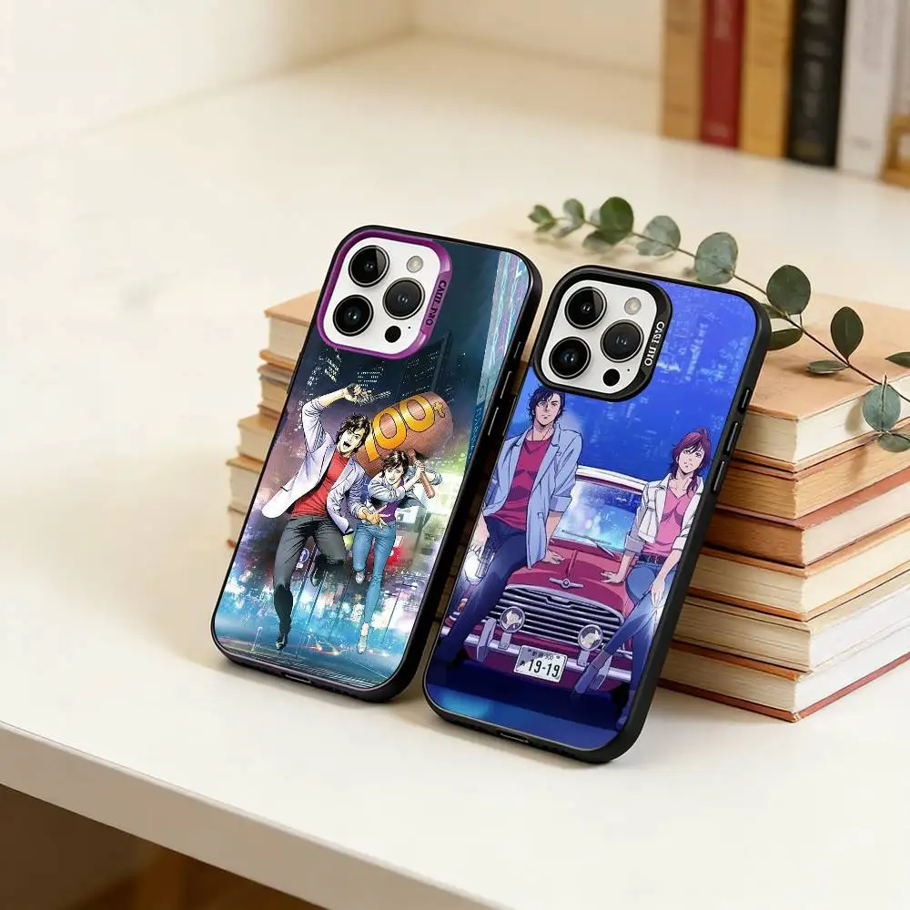 Retro C-City Hunter Comic  Phone Case For iPhone 17,16,15,14,13,12,11 Plus,Pro Max,XS,Colored Silver Plated Inside Cover