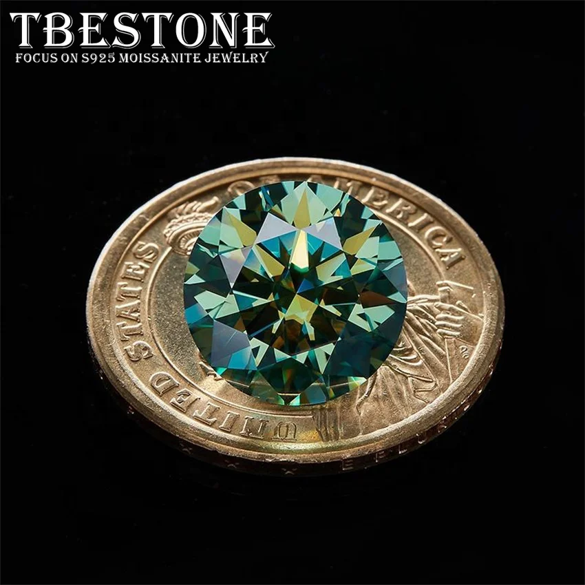 Tbestone Round 0.1ct-20ct Dark Green Loose Moissanite Pass Diamond Tester with Certificate Primary Colours Lab Grown Diamonds