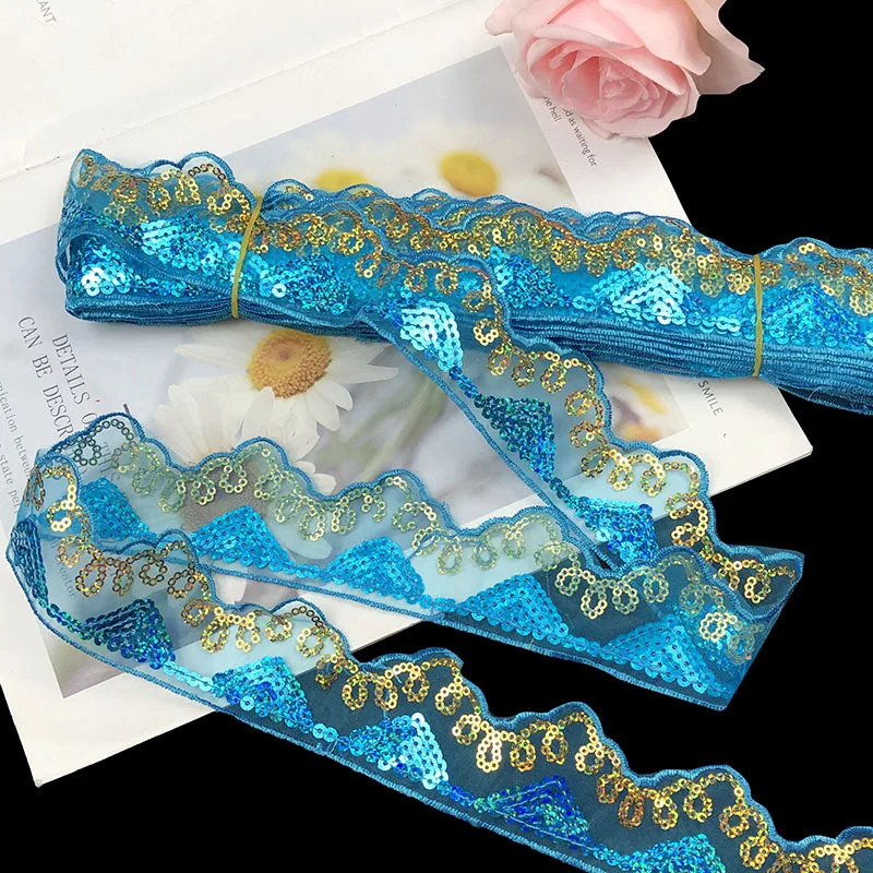 1/3/5 Yards Sequined Embroidery Lace Ribbons For Stage Performance Party Cosplay Wedding Clothes DIY Accessories Sewing Trim 5CM