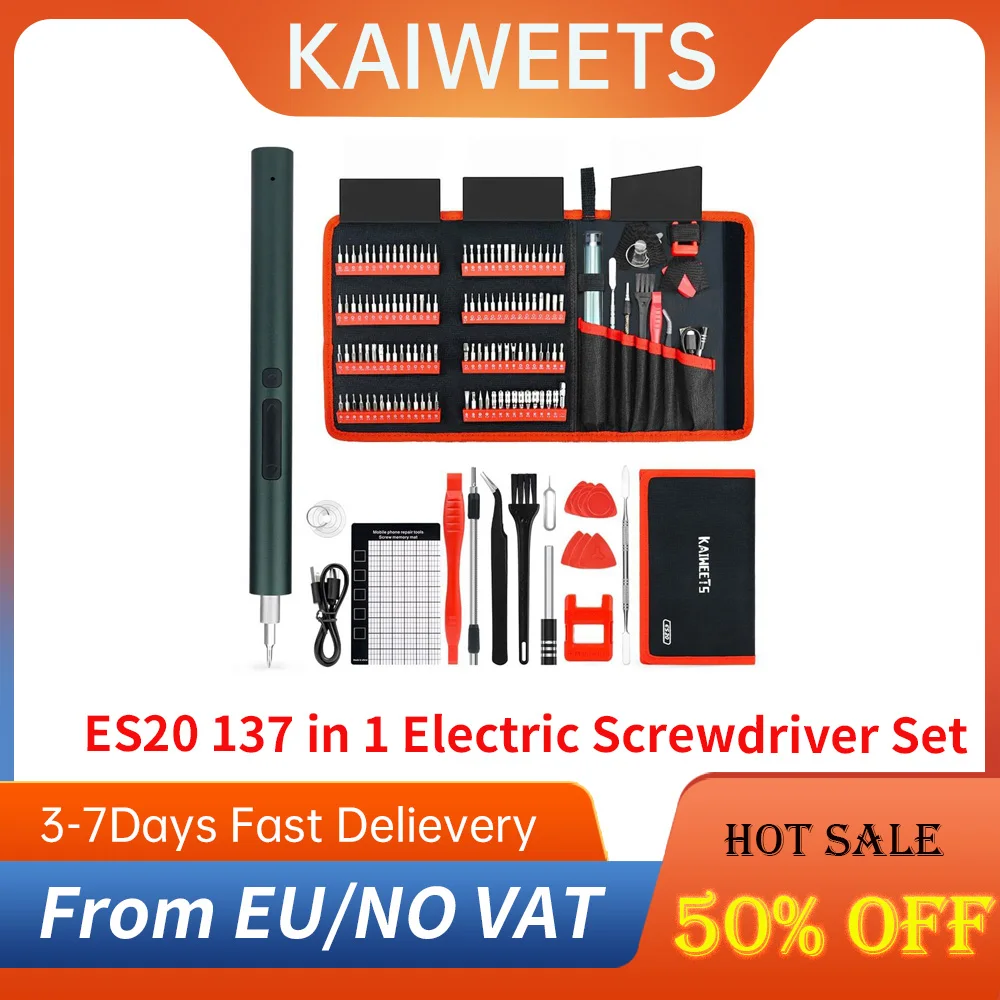 KAIWEETS ES20 137 in 1 Electric Screwdriver Set, 200rpm No-load Speed, 0.15-0.35Nm Torque, LED Light, 350mAh Battery