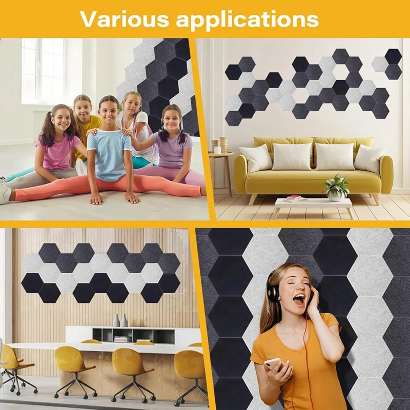 Acoustic Panels, 12 Pack Soundproof Wall Panels,Self-Adhesive Sound Absorbing, Hexagon Sound Proof Panels