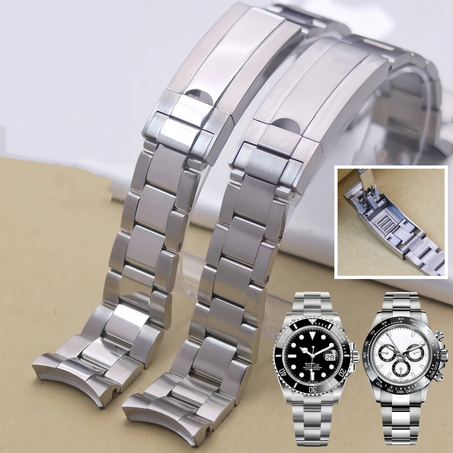 Uhrenarmbänder für Relox SUB DAYTONA NH35 NH36 Herren Glide Lock Verschluss Uhrenarmband Solide 20mm 21mm Edelstahl 904L Uhrenarmband
