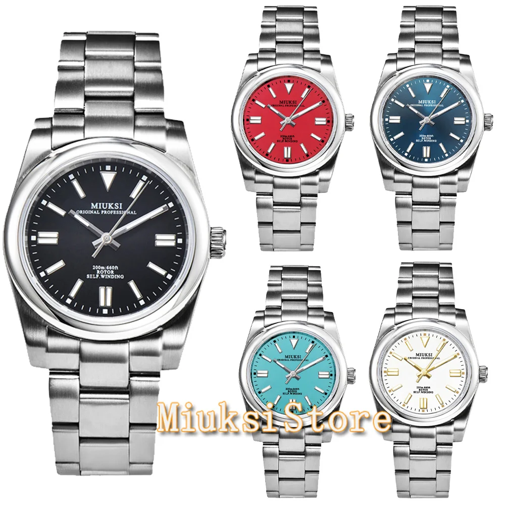 MIUKSI 36mm/40mm Silver Stainless Steel Watch Case Sapphire Glass Fit Men's Mechanical Wristwatches NH35 Automatic Movement